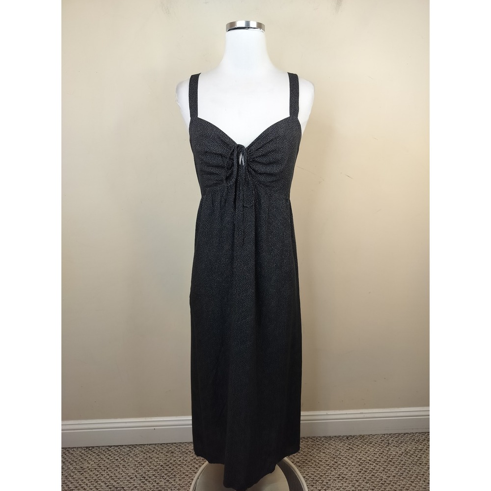 Saltwater Luxe Midi Dress Polka Dot Medium Keyhole Sleeveless Smocked Black
